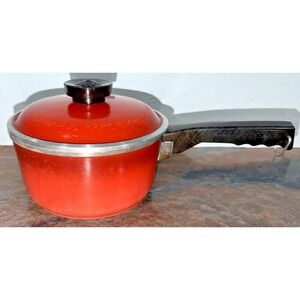 Vintage Club Aluminum Saucepan Red MCM 6.25" w Lid 1.5-2 Qt